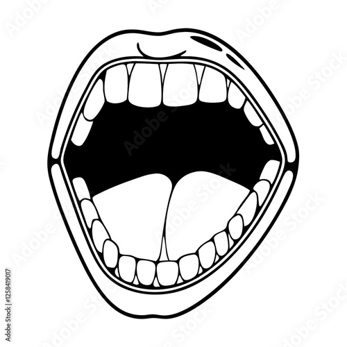 Open mouth side view one line drawing on white isolated background ,Vector illustration,Icon