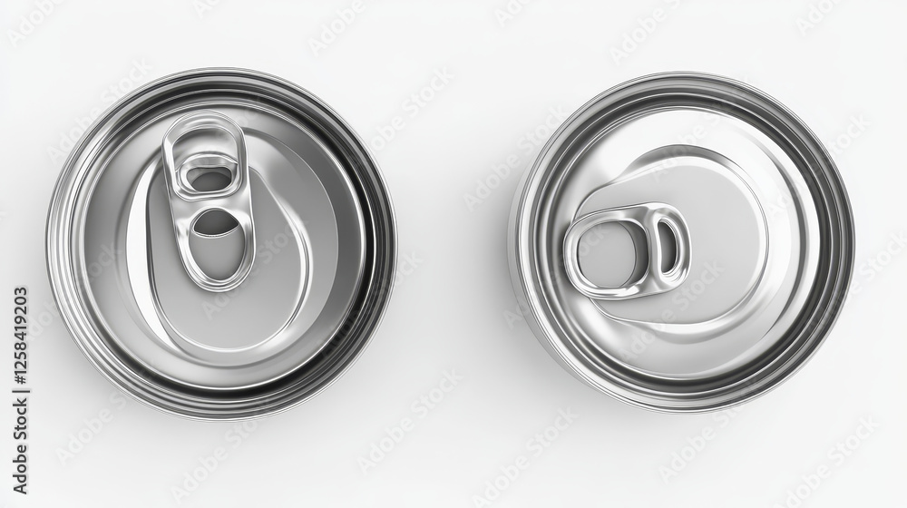 Aluminium can for soda or beer in front, top and bottom view. Vector realistic 3d mockup of blank metal tin can for drink with ring pull on lid isolated on white background Aluminium can for soda or beer in front, top and bottom view. Vector realistic 3d mockup of blank metal tin can for drink with ring pull on lid isolated on white background