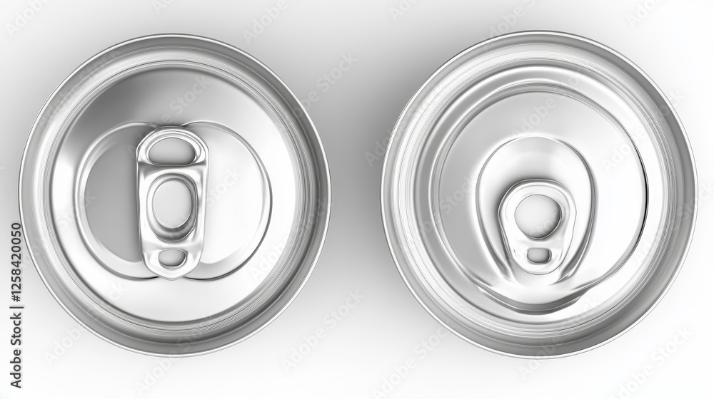 Aluminium can for soda or beer in front, top and bottom view. Vector realistic 3d mockup of blank metal tin can for drink with ring pull on lid isolated on white background Aluminium can for soda or beer in front, top and bottom view. Vector realistic 3d mockup of blank metal tin can for drink with ring pull on lid isolated on white background