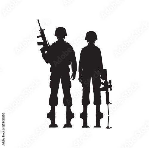 Army couple silhouette vector illustration