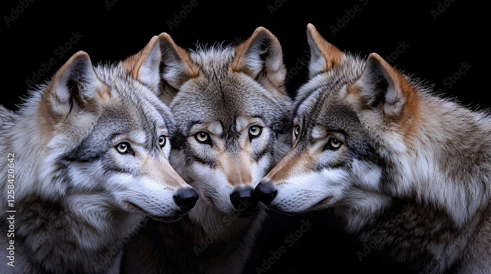 Fototapeta premium Three Wolves Close-Up Portrait