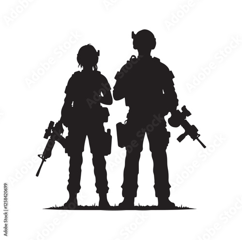 Army couple silhouette vector illustration