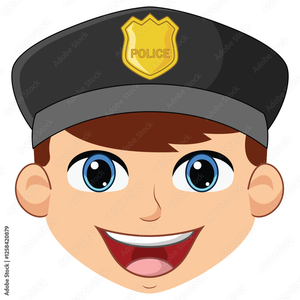 Police Man Face Icon On White Background Police Man Face Icon On White Background