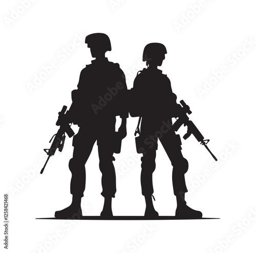 Army couple silhouette vector illustration