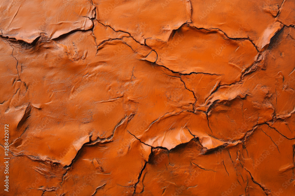 Naklejka premium Textured burnt orange cracked desert clay, arid, sunbaked surface with deep fissures.