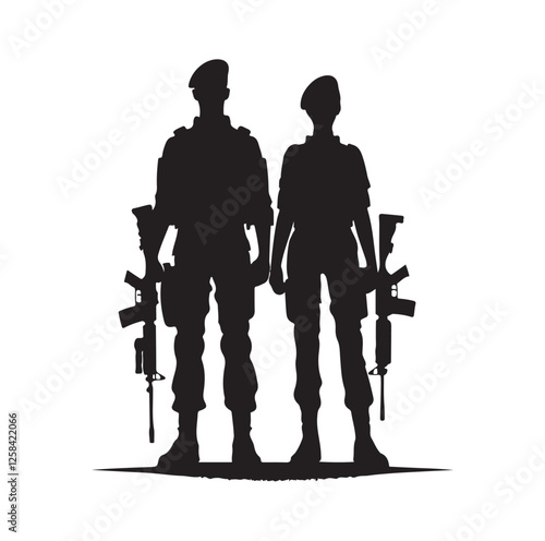 Army couple silhouette vector illustration