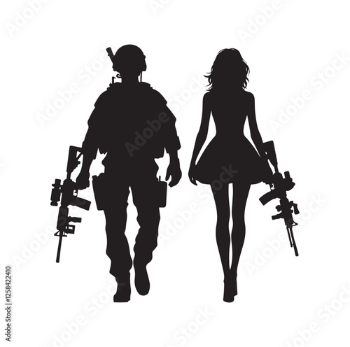 Army couple silhouette vector illustration