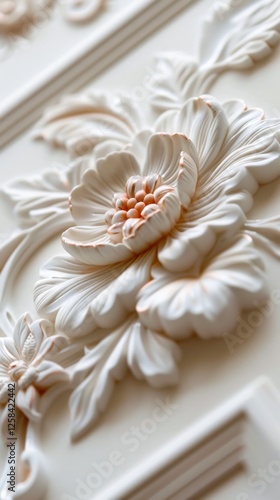 Elegant floral relief design with intricate carved flowers for interior decor