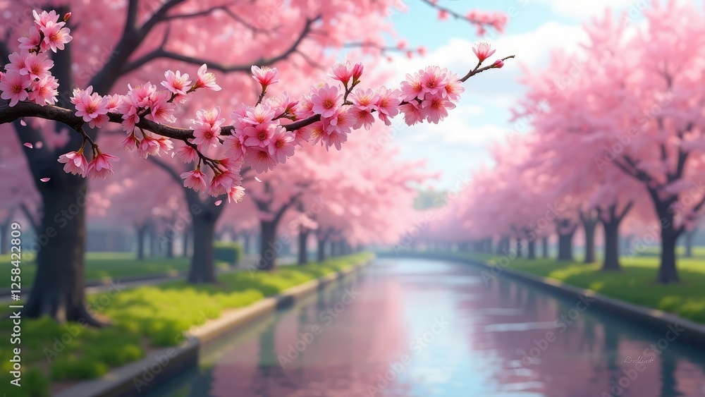 Naklejka premium Japanese Sakura Pink Cherry Blossom in Spring