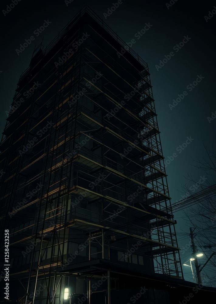 Scaffolding collapsed from a strong wind near a reconstructed multi-storey building in the city center bamboo house background beautiful bamboo asian seaport baltic sea antebellum