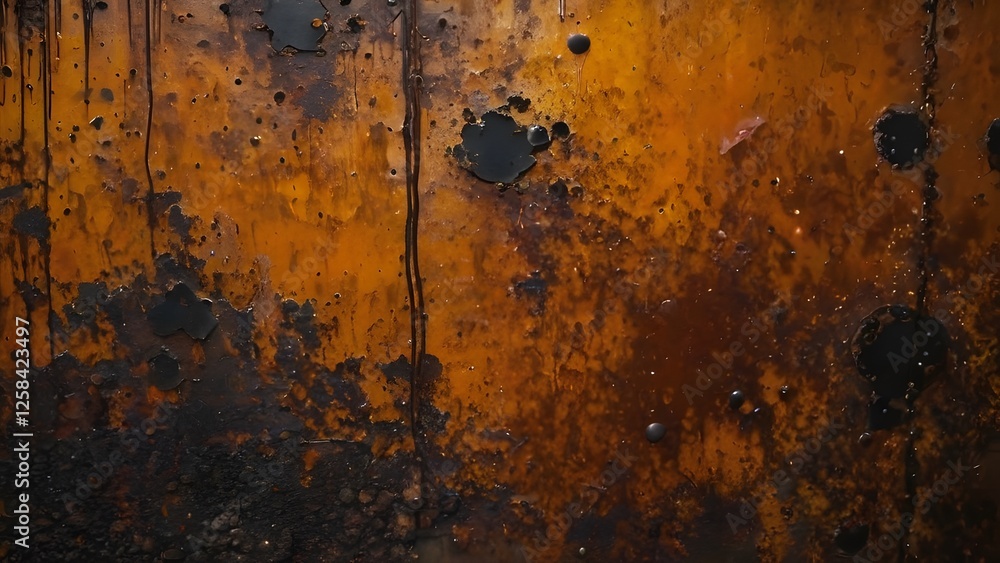 Rust and Oil Splatter on Corroded Industrial Metal Surface Texture, A gritty and detailed industrial texture featuring dark oil stains splattered across a heavily rusted metal surface Rust and Oil Splatter on Corroded Industrial Metal Surface Texture, A gritty and detailed industrial texture featuring dark oil stains splattered across a heavily rusted metal surface