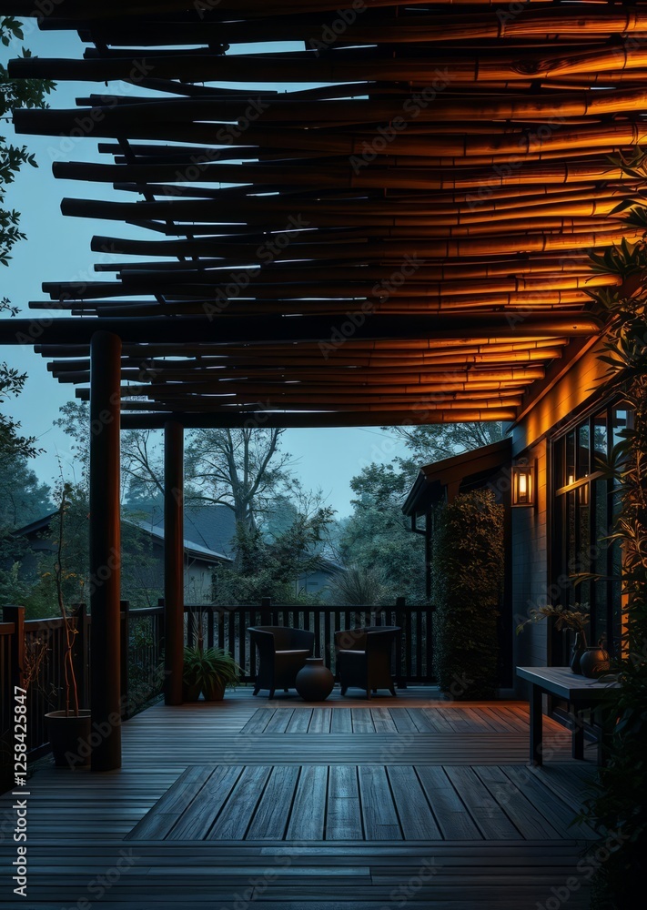 Eco-friendly pergola made of bamboo over a garden with recycled composite decking bamboo house background beautiful bamboo asian seaport baltic sea antebellum