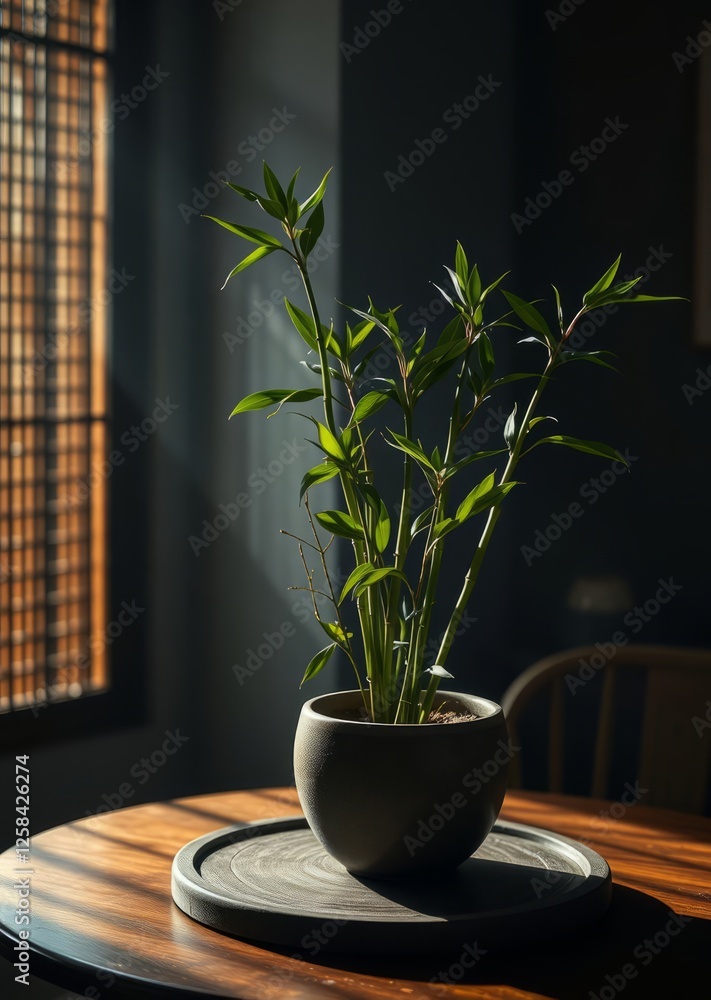 Pot with green bamboo on table in room space for text bamboo house background beautiful bamboo asian seaport baltic sea antebellum