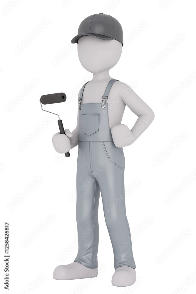 3D Render of a Faceless Painter Holding a Roller 3D Render of a Faceless Painter Holding a Roller