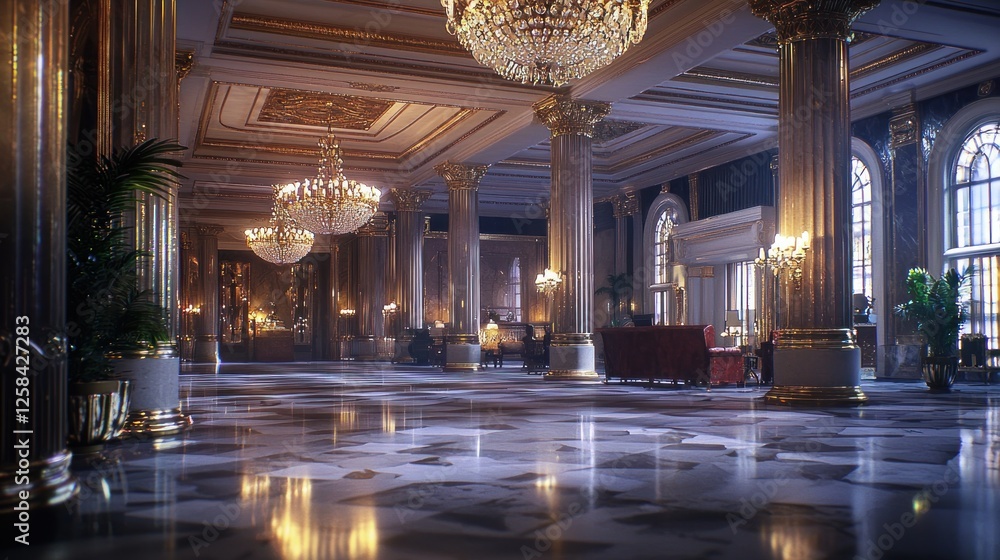 Fototapeta premium Grand Hotel Lobby: Opulence and Grandeur