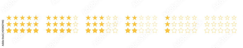Set rating stars icon badges. Feedback . Level of satisfaction rating. 5 star rating icon. Vector illustration. Set rating stars icon badges. Feedback . Level of satisfaction rating. 5 star rating icon. Vector illustration.