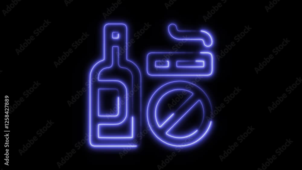 Glowing neon no alcohol icon isolated on black background. HD Video motion graphic animation Glowing neon no alcohol icon isolated on black background. HD Video motion graphic animation