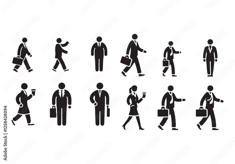 Walking Business Figures Icon Set - Vector Illustrations for Corporate Designs Walking Business Figures Icon Set - Vector Illustrations for Corporate Designs