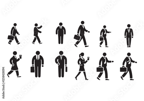 Walking Business Figures Icon Set - Vector Illustrations for Corporate Designs