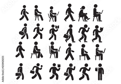 Vector Bundle of Walking, Sitting, and Standing Figures - Dynamic Human Icons