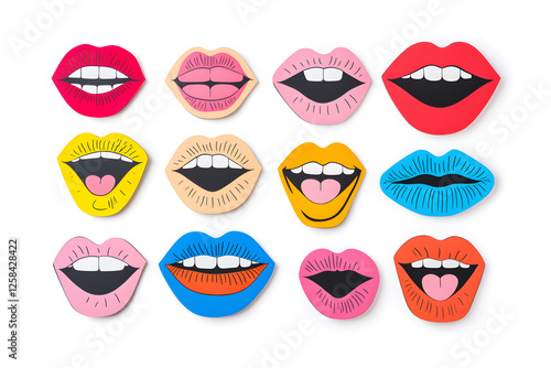 Wallpaper Mural Bundle of vintage magazine women's mouths stickers, Design from vintage 90's magazine, isolated on white background Torontodigital.ca