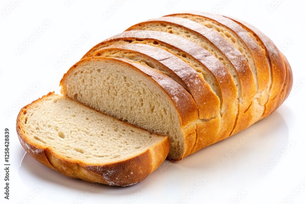 Sliced Loaf of Bread Isolated on White Background - Perfect for Baking and Food Photography Sliced Loaf of Bread Isolated on White Background - Perfect for Baking and Food Photography