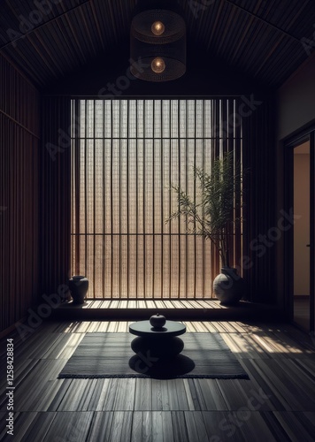 Obraz na płótnie Interior design concept zen-inspired meditation space with bamboo flooring and minimal decor bamboo house background beautiful bamboo asian seaport baltic sea antebellum w salonie