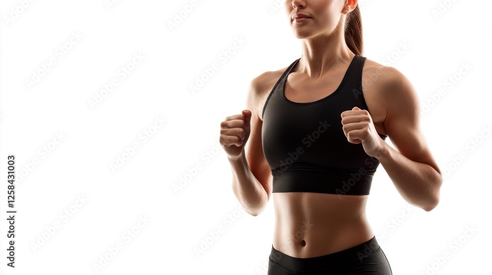 Fototapeta premium Determined Female Athlete Running, Closeup Studio Portrait