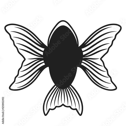 A goldfish silhouette swimming gracefully with its flowing fins and tail elegantly extended behind it 