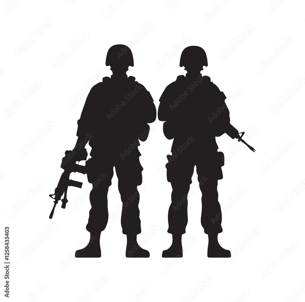 Army couple silhouette vector illustration Army couple silhouette vector illustration