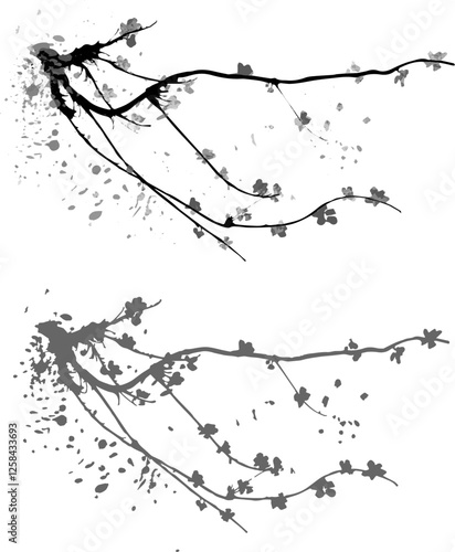 Watercolor Sakura Blossom Pack - Japanese Cherry Tree. Artistic Branch Plum Blossom.