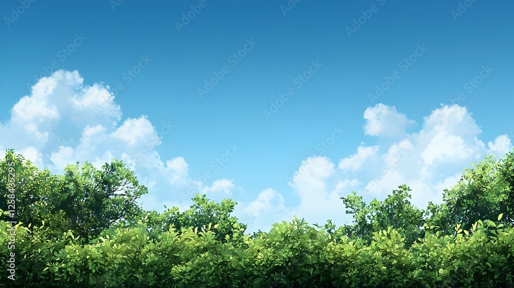 Fototapeta premium Pixelated Forest Landscape Under Sunny Blue Sky