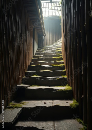 A long bamboo moved with a limestone staircase there is moss developing on the landings bamboo house background beautiful bamboo asian seaport baltic sea antebellum