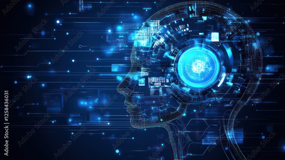 AI head with digital circuits and data streams. AI head with digital circuits and data streams.