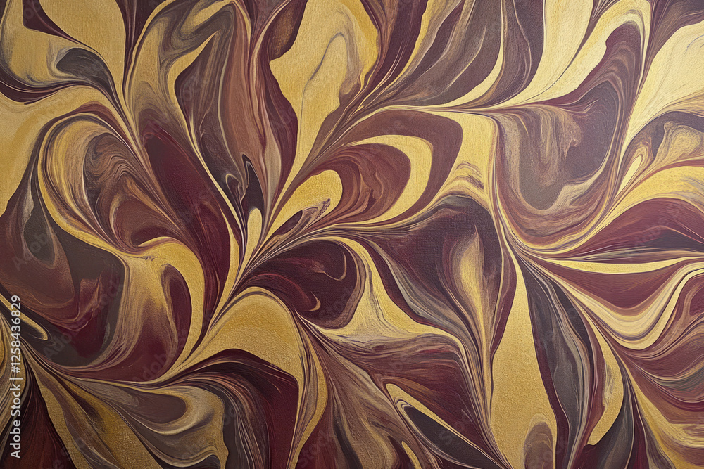 Swirling metallic paint patterns in shades of bronze, gold, and deep burgundy, forming intricate marbled textures. Swirling metallic paint patterns in shades of bronze, gold, and deep burgundy, forming intricate marbled textures.