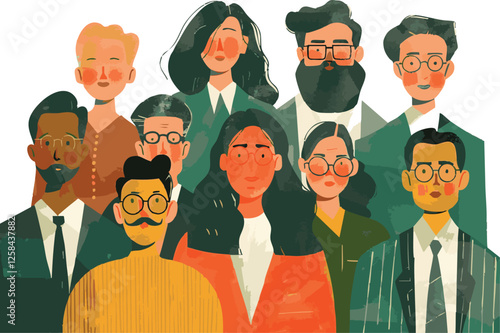 A group of office people with a white backdrop looking at the camera, Generative AI.