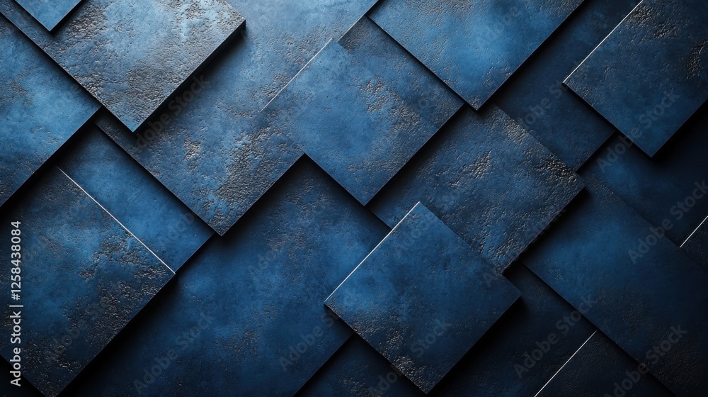 Photo of Blue background with subtle geometric designs for design, banner template, white space in the center of the page for text. Minimalist graphic wallpaper with copy space.