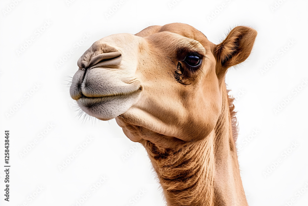 Obraz premium Closeup camel head isolated on white background