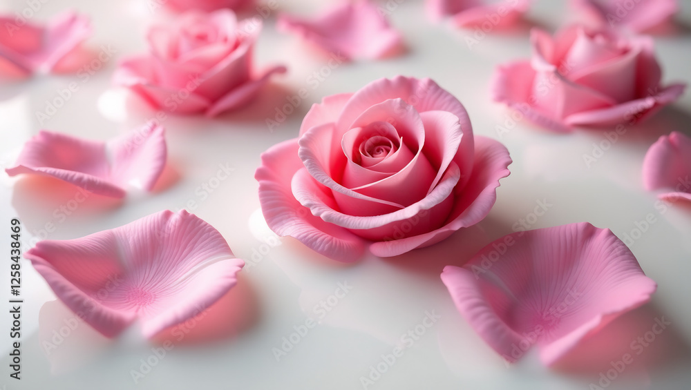Fototapeta premium Rose Petals Floating in Milk, Creamy Texture