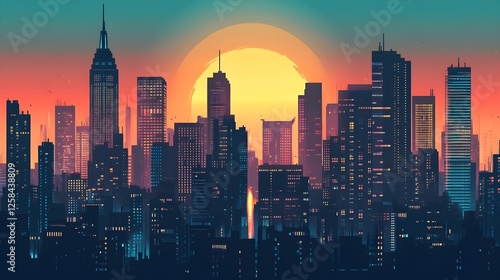 Sunset Cityscape: Stunning Metropolis Skyline at Dusk