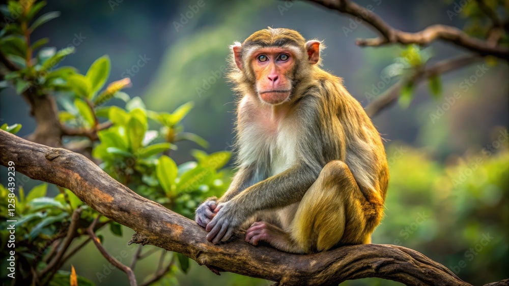 Close-up of Monkey Sitting on a Tree Branch in Natural Habitat Close-up of Monkey Sitting on a Tree Branch in Natural Habitat