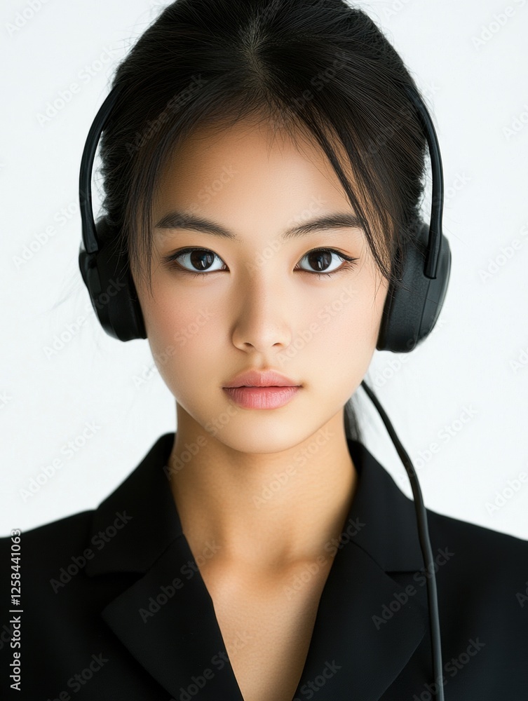 Professional woman with headset in office. Professional woman with headset in office.