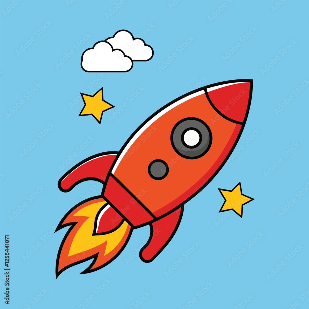 Obraz premium A rocket ship blasted off into space, leaving a trail of sparkles and stars