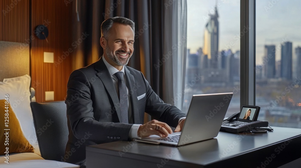 Business Professional Working at a Desk in a Modern Stylish Setting Business Professional Working at a Desk in a Modern Stylish Setting