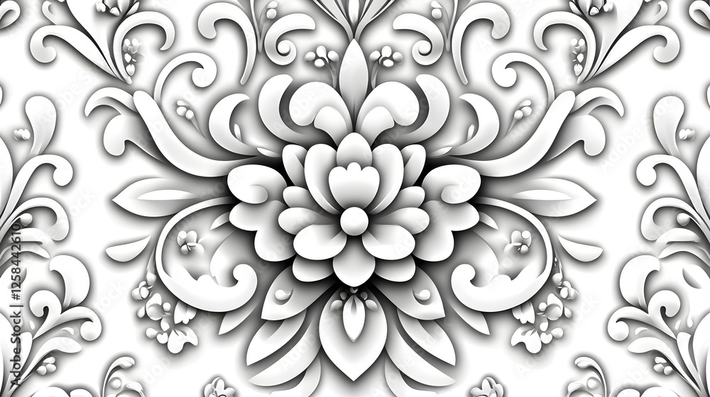 Elegant White Floral Pattern with Three-Dimensional Design Elements Elegant White Floral Pattern with Three-Dimensional Design Elements