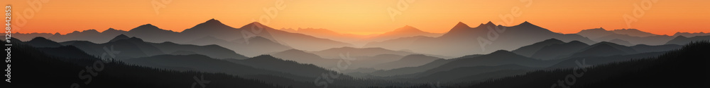 Fototapeta premium Sunset over layered mountain silhouettes in serene landscape