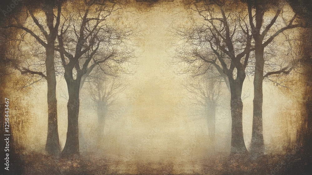 Mystical scene of a misty forest with a vintage aesthetic. Mystical scene of a misty forest with a vintage aesthetic.