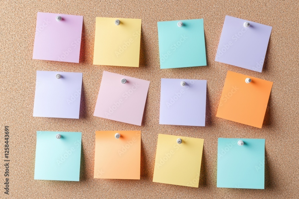 Concept of measurement customer satisfaction and loyalty. Colorful Sticky Notes Arranged in a Grid Pattern on a Corkboard Background Concept of measurement customer satisfaction and loyalty. Colorful Sticky Notes Arranged in a Grid Pattern on a Corkboard Background
