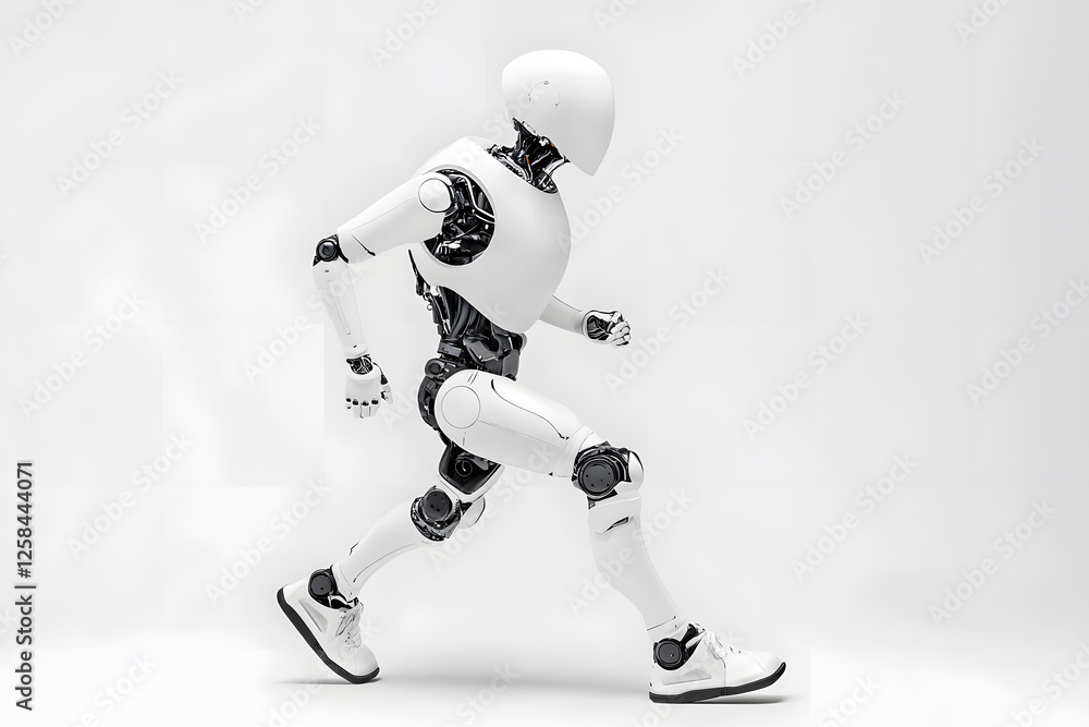 3d Artificial intelligence robot or cyborg jogging across isolated on white background 3d Artificial intelligence robot or cyborg jogging across isolated on white background