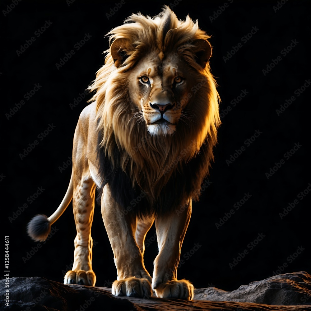 Naklejka premium Majestic Lion Portrait with Lush Mane